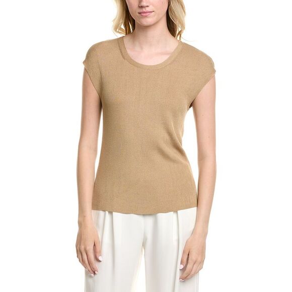 Lafayette 148 New York Womens  Ribbed Wide Silk-Blend Pullover, Grey - Picture 1 of 3
